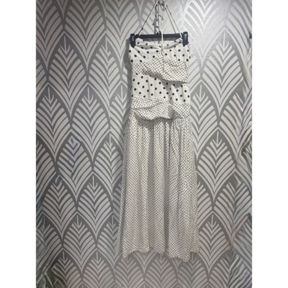 Princess Polly Marguerite Polka Dot Halter Maxi Dress Ruched White Black US 4 - Picture 3 of 8